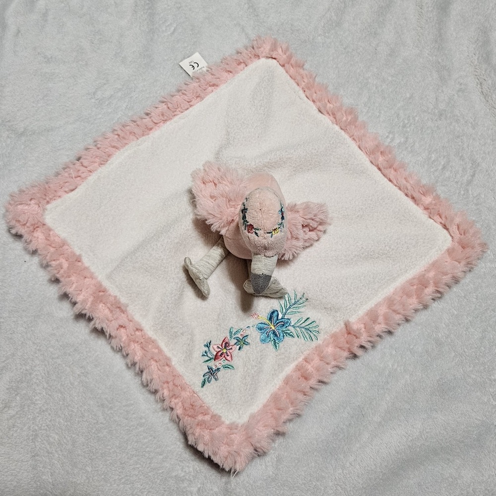 Mary Meyer Pink Flamingo Lovey Security Blanket Floral Tropical Plush 12x12 - Picture 2 of 6